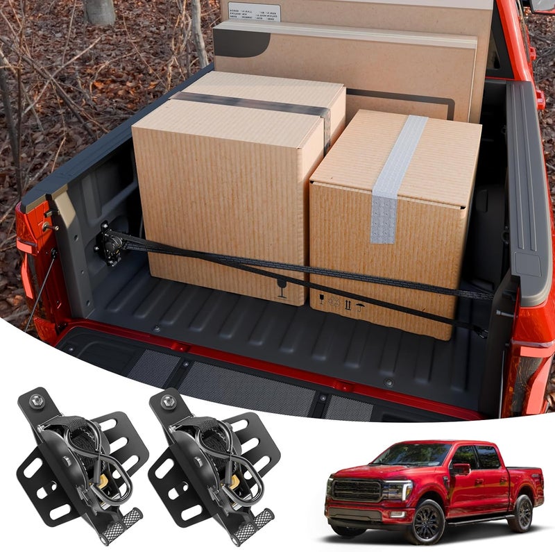 Maxzina Retractable Ratchet Straps Compatible with 2009-2014 Ford F150 Retracting Straps 2PCS Auto Retract Securing Strap Tie Down System for 2013 F-150 Accessories - Image 1